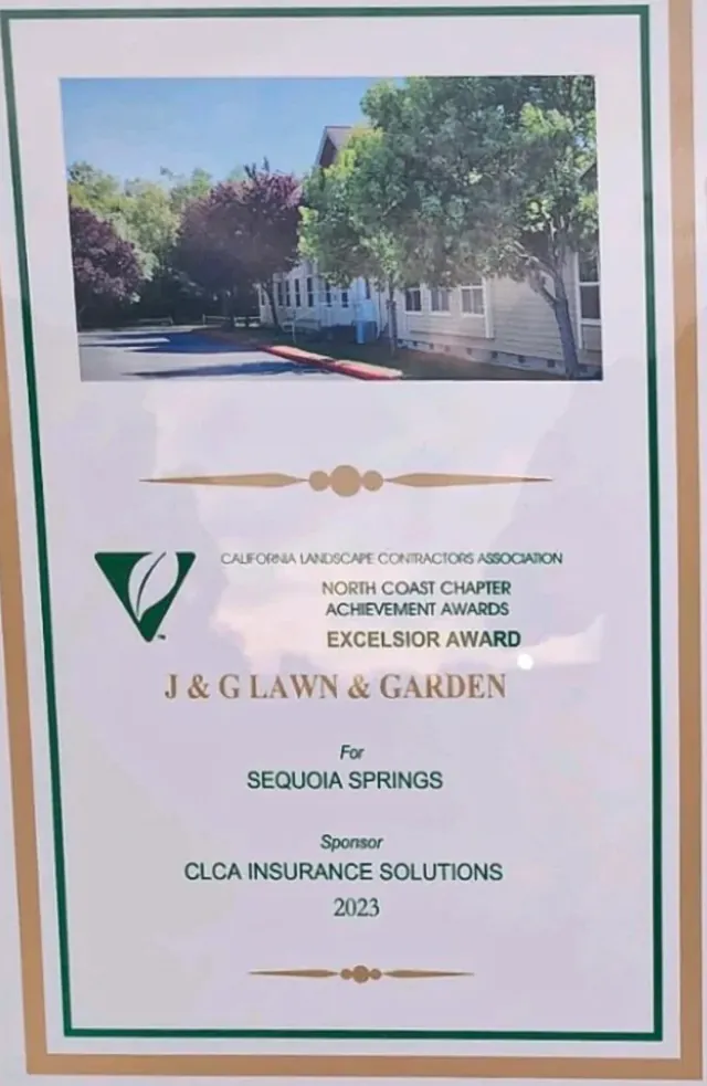 CLCA Excelsior award certificate for the J&G Lawn & Garden Sequoia Springs project